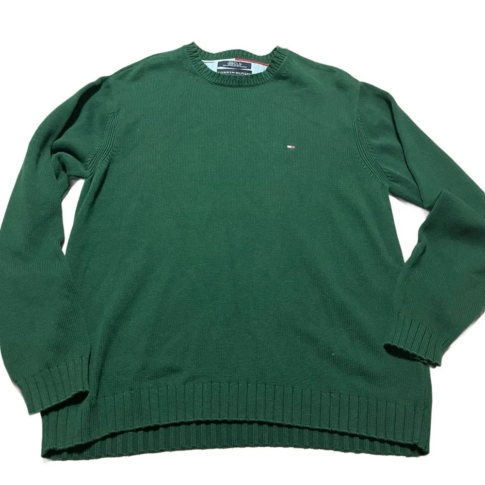 Tommy Hilfiger Classic Men's Green Crewneck Knit Sweater Size Large Holiday